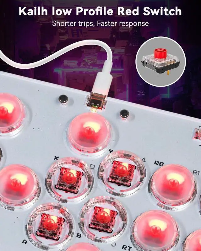 Alt view image 3 of 7 - Haute42 Arcade Stick 16Keys All-Button Gamerfinger with Turbo Functions & Custom RGB,Arcade Controller Street Fight for PC/Ps3/Ps4/Switch/Steam Game Keyboard-Supports Hot Swap & SOCD