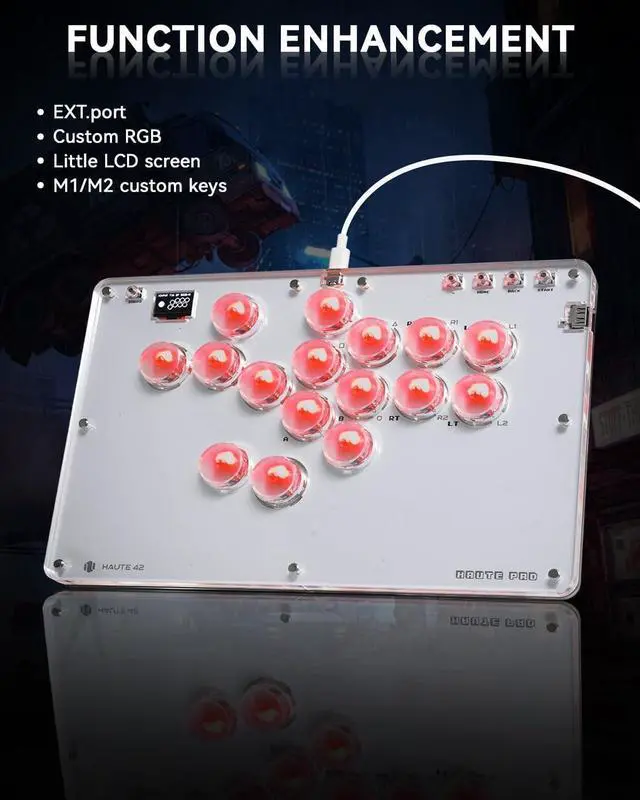 Alt view image 6 of 7 - Haute42 Arcade Stick 16Keys All-Button Gamerfinger with Turbo Functions & Custom RGB,Arcade Controller Street Fight for PC/Ps3/Ps4/Switch/Steam Game Keyboard-Supports Hot Swap & SOCD