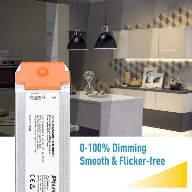 Alt view image 6 of 6 - 120W Dimmable LED Driver, PLUSPOE 110V to 24V Dimming LED Power Supply Transformer Compatible with Lutron, Leviton and Other Wall Dimmer, Aluminum Alloy Housing.