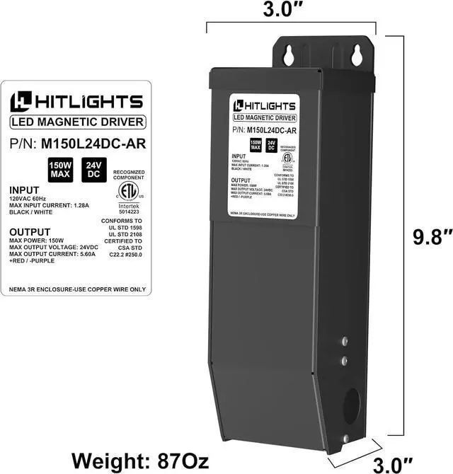 Alt view image 3 of 7 - Dimmable LED Driver Transformer 24V 150W, Magnetic Power Supply 120VAC to 24VDC, Compatible with Lutron and Leviton Dimmers, for LED Strip Light, Kitchen, Cabinet, Class 2, ETL Listed