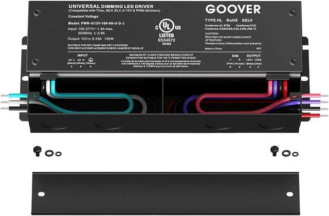 Alt view image 2 of 7 - 100W Dimmable LED Driver, 12V Triac Dimmable Power Supply, AC to DC Transformer for LED Light, Compatible with Lutron and Leviton Dimmer, Waterproof IP67 and UL Listed