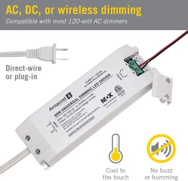 Alt view image 5 of 7 - Lighting 840600 60 watt Dimmable Driver for LED Lighting, with Removable AC Cord, White