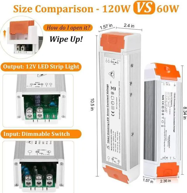 Alt view image 4 of 7 - Led dimmable Driver 12V 120W Quiet Operation Universal Regulated 12V DC SCR dimmable Power Supply Low Voltage dimmable Transformer for Constant led Products 2 Pack
