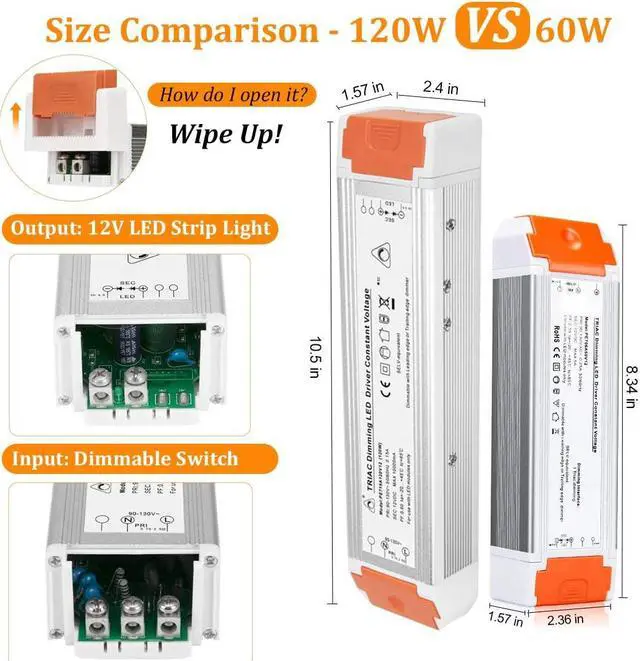 Alt view image 3 of 7 - Dimmable Led Driver 12v DC 60w Quiet Operation Universal Regulated 12v Transformer Input/Output Isolation Protection led Transformer 4 Pack