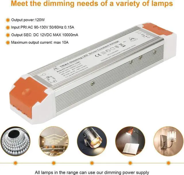 Alt view image 5 of 7 - Led dimmable Driver 12V 120W Quiet Operation Universal Regulated 12V DC SCR dimmable Power Supply Low Voltage dimmable Transformer for Constant led Products 2 Pack