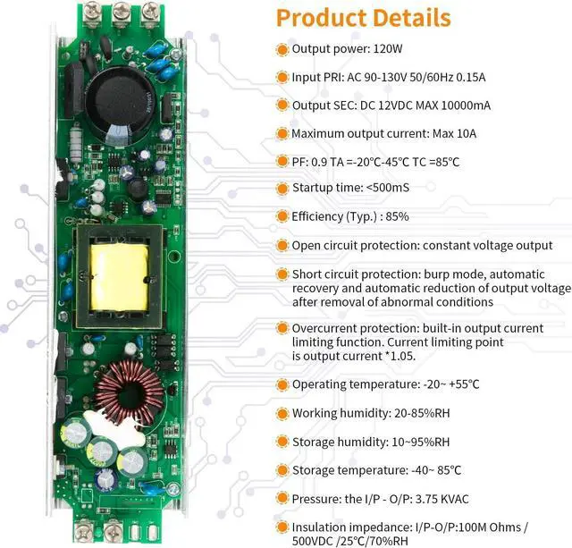 Alt view image 6 of 7 - Led dimmable Driver 12V 120W Quiet Operation Universal Regulated 12V DC SCR dimmable Power Supply Low Voltage dimmable Transformer for Constant led Products 2 Pack