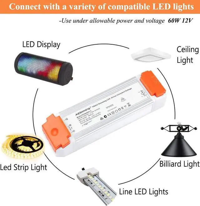 Alt view image 5 of 7 - Dimmable Led Driver 12v DC 60w Quiet Operation Universal Regulated 12v Transformer Input/Output Isolation Protection led Transformer 4 Pack