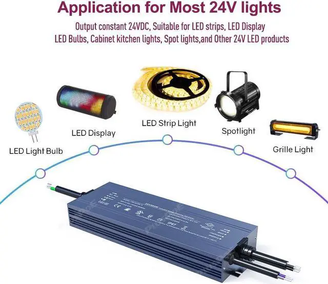 Alt view image 2 of 6 - 24V 300W Led Dimmable Driver, UL-Listed 5-in-1 Dimming: ELV/MLV/Triac/0-10V/1-10V/PWM/Potentiometer Dimmable LED Transformer Waterproof IP67 Outdoor Power Supply