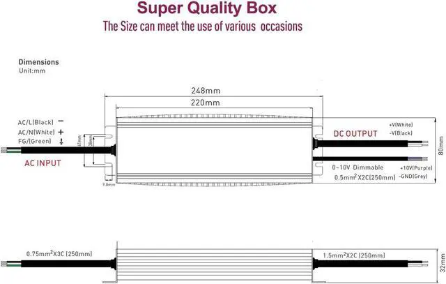 Alt view image 6 of 6 - 24V 300W Led Dimmable Driver, UL-Listed 5-in-1 Dimming: ELV/MLV/Triac/0-10V/1-10V/PWM/Potentiometer Dimmable LED Transformer Waterproof IP67 Outdoor Power Supply