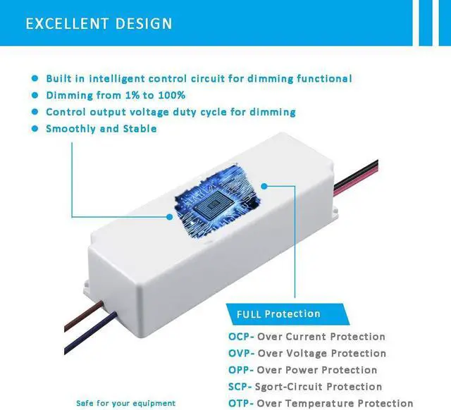 Alt view image 5 of 6 - LED Driver 12V 60 Watts Electric Transformer IP67 Triac Dimming LED Power Supply 110V to 12V DC 5Amps 60W Small LED Driver Waterproof Low Voltage