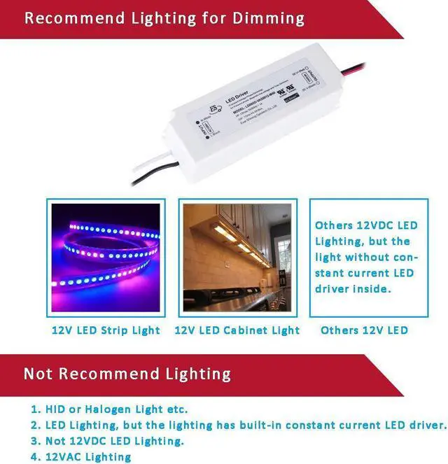 Alt view image 6 of 6 - LED Driver 12V 60 Watts Electric Transformer IP67 Triac Dimming LED Power Supply 110V to 12V DC 5Amps 60W Small LED Driver Waterproof Low Voltage