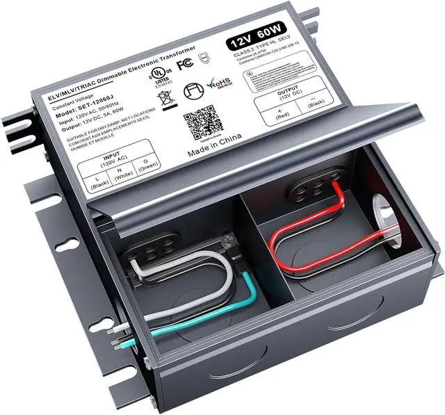 Main image of 60W Dimmable LED Driver 12V with Junction Box,Triac ELV/MLV LED Transformer Compatible with Lutron&Leviton Switches,Dimmable Led Power Supply for Indoor/Outdoor LED Lights,UL&FCC-Listed