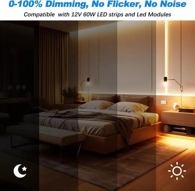 Alt view image 5 of 7 - 60W Dimmable LED Driver 12V with Junction Box,Triac ELV/MLV LED Transformer Compatible with Lutron&Leviton Switches,Dimmable Led Power Supply for Indoor/Outdoor LED Lights,UL&FCC-Listed