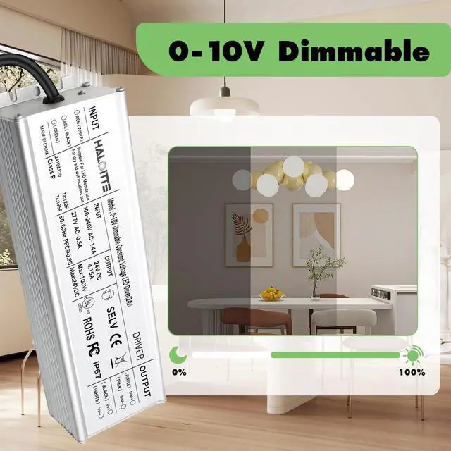 Alt view image 4 of 6 - 100W LED Driver, 120-277Vac to 24Vdc Constant Voltage Output, 0-10V Dimmable, Isolated 100 W Power Supply, IP67 Waterproof Low Voltage Transformer for LED Light Bar, String Light, UL FCC, 1PK
