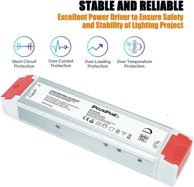 Alt view image 2 of 7 - 24V 120W Dimmable Led Driver, 110V AC to 24V DC Low Voltage Power Supply Dimming Transformer for 24V LED Strip Lights,Compatible with Lutron, Leviton and Other Wall Dimmer