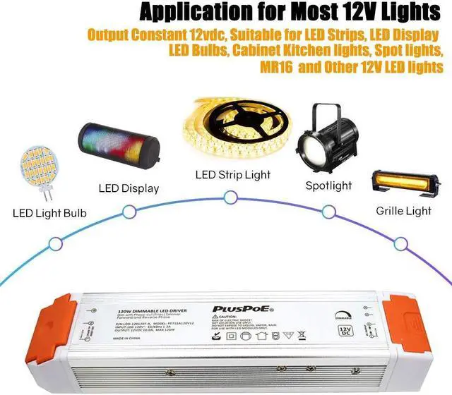 Alt view image 7 of 7 - 120watt 12V 10A Dimmable LED Driver Dimming LED Power Supply 110VAC to 12V DC Led Transformer for 12V LED Flexible Strip Lighting