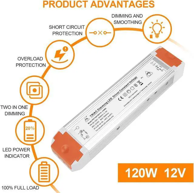 Alt view image 2 of 7 - 120 Watts 12V 10A Dimmable LED Driver Dimming LED Power Supply 110V to 12V DC led Transformer 12v dimmable (2 Pack)