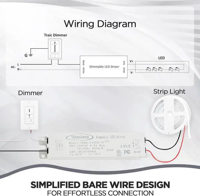 Alt view image 6 of 7 - 96W LED Driver Dimmable, 24V 3.7A Low Voltage Electronic Transformer, AC 120V to DC 24V Power Supply, Dimming Constant Voltage LED Driver for Track Lights, Spotlights