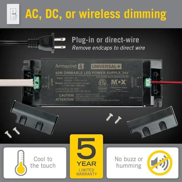 Alt view image 5 of 6 - Lighting 870450 45-Watt Dimming LED Driver, 24-Volt DC Universal Plus AC Dimmable Power Supplies, Black