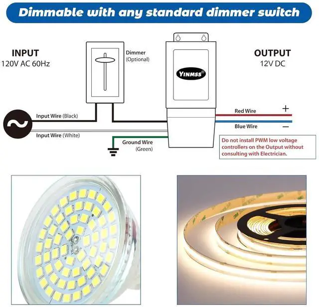 Alt view image 5 of 7 - LED Driver 12V 60W Magnetic Dimmable LED Transformer,Magnetic Power Supply 120VAC to 12VDC,Compatible with Lutron and Leviton Dimmers, for LED Strip Lights, Kitchen, Cabinet, ETL Listed