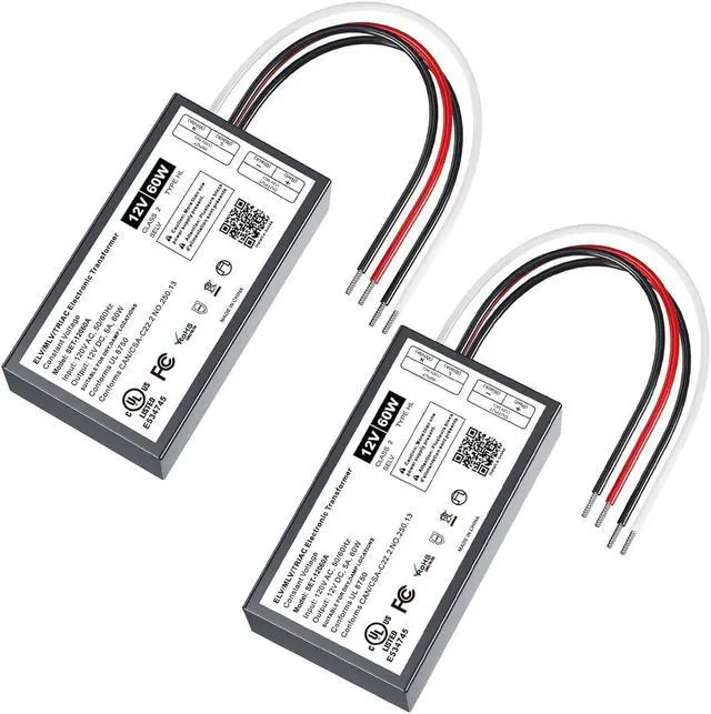 Main image of 2PCS 60W Dimmable LED Driver 12V, Triac/ELV/MLV AC to DC Compatible with Lutron Dimmer, Dimmable LED Power Supply 60W 12V Class2 Transformer for LED Strip Light, Low Voltage Lighting Project