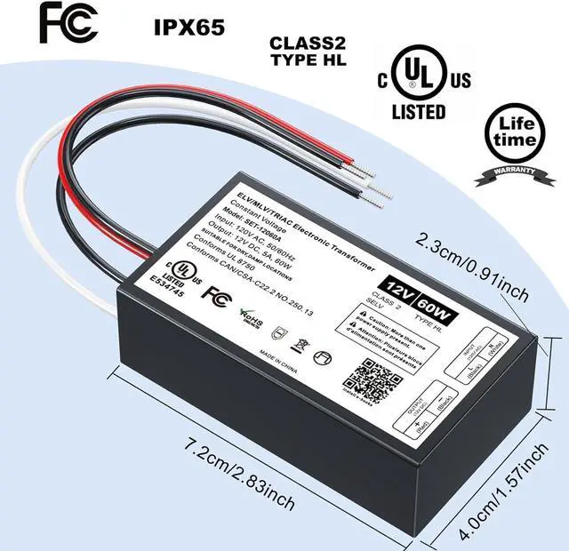 Alt view image 4 of 7 - 2PCS 60W Dimmable LED Driver 12V, Triac/ELV/MLV AC to DC Compatible with Lutron Dimmer, Dimmable LED Power Supply 60W 12V Class2 Transformer for LED Strip Light, Low Voltage Lighting Project