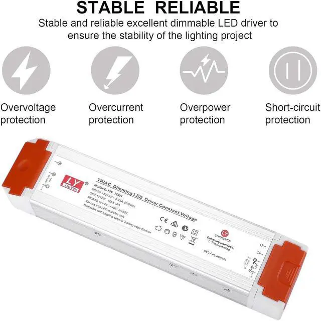 Alt view image 2 of 7 - LED Driver DC12V 120W Universal Regulated Switching Power Supply, dimmable Power Supply with dimmer Dimmable Low Voltage Transformer Compatible with Lutron and Leviton for LED Strip Lights