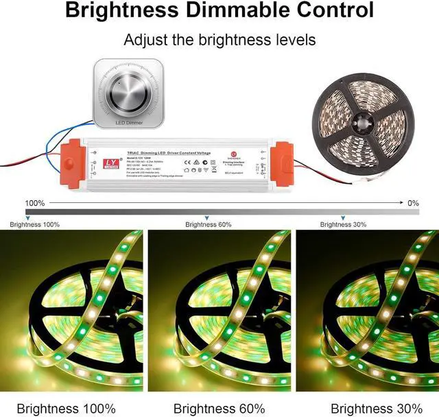 Alt view image 6 of 7 - LED Driver DC12V 120W Universal Regulated Switching Power Supply, dimmable Power Supply with dimmer Dimmable Low Voltage Transformer Compatible with Lutron and Leviton for LED Strip Lights