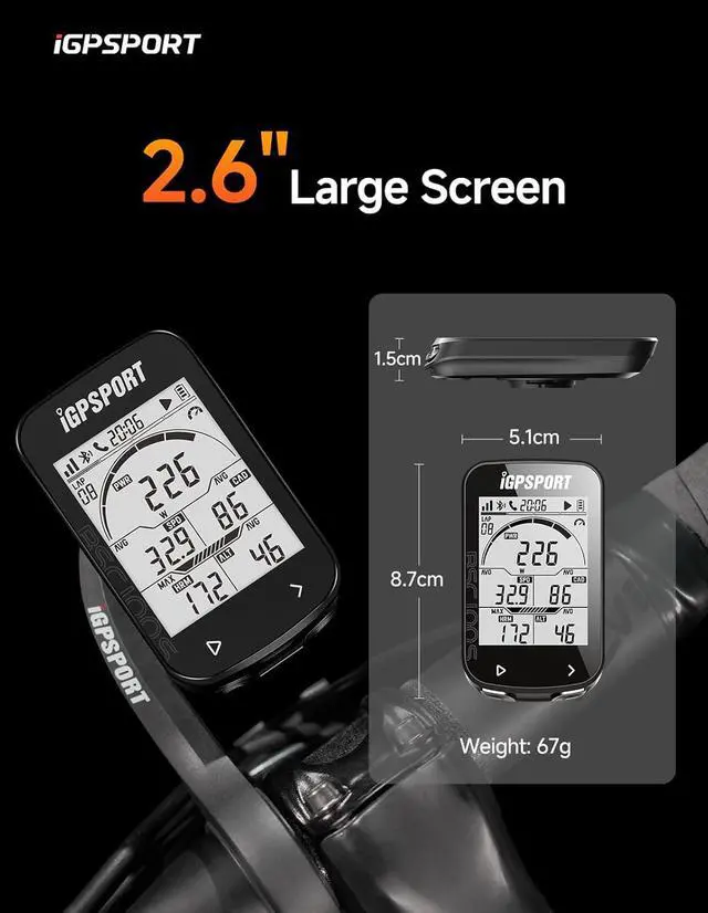 Alt view image 2 of 7 - BSC100S Bicycle/Bike Computer Wireless, 2.6 inch LCD Display Rechargeable Waterproof GPS Cycling Computer