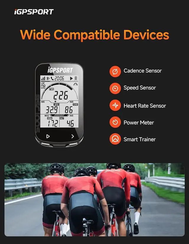Alt view image 6 of 7 - BSC100S Bicycle/Bike Computer Wireless, 2.6 inch LCD Display Rechargeable Waterproof GPS Cycling Computer