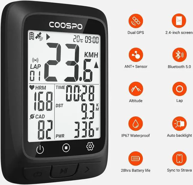 Alt view image 2 of 7 - Bike Computer GPS Wireless, ANT+ Cycling Computer GPS with Bluetooth, Multifunctional ANT+ Bicycle Computer GPS with 2.4 LCD Screen, Bike Speedometer with Auto Backlight IP67