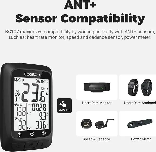 Alt view image 4 of 7 - Bike Computer GPS Wireless, ANT+ Cycling Computer GPS with Bluetooth, Multifunctional ANT+ Bicycle Computer GPS with 2.4 LCD Screen, Bike Speedometer with Auto Backlight IP67