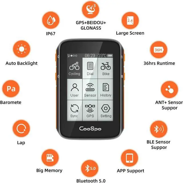 Alt view image 2 of 7 - Bike Computer Wireless GPS, Bike Speedometer with Auto Backlight, Bluetooth ANT Cycling GPS Computer, Bicycle Computer BC200 with Waterproof, Compatible with CooSporide app
