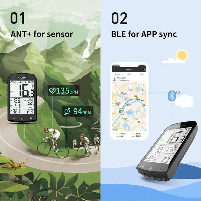 Alt view image 2 of 7 - Bike Computer GPS Wireless, ANT+ Cycling Computer GPS with Bluetooth, Multifunctional ANT+ Bicycle Computer GPS with 2.9 LCD Screen, Bike Speedometer with Auto Backlight IPX6