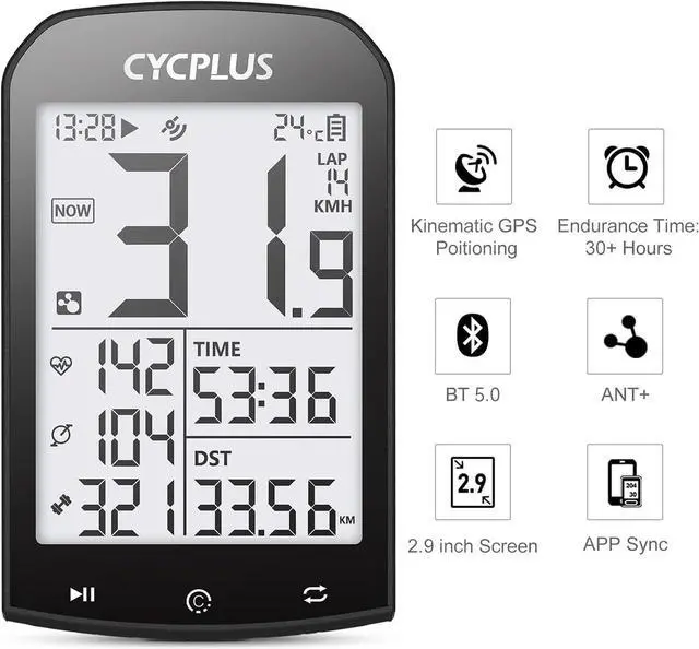 Alt view image 4 of 7 - Bike Computer GPS Wireless, ANT+ Cycling Computer GPS with Bluetooth, Multifunctional ANT+ Bicycle Computer GPS with 2.9 LCD Screen, Bike Speedometer with Auto Backlight IPX6