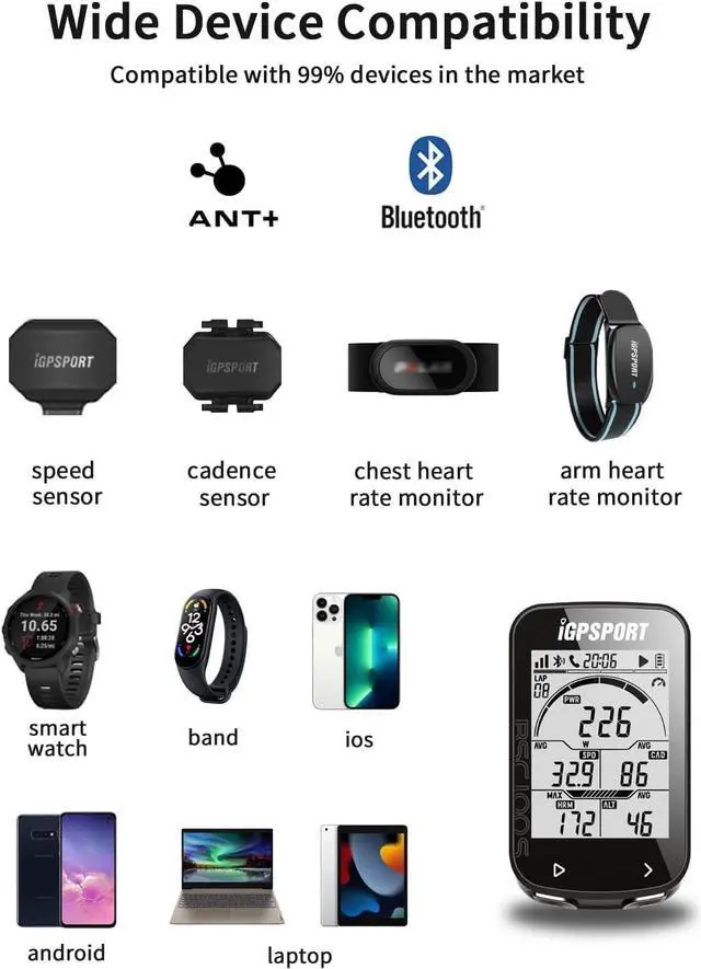 Alt view image 6 of 7 - Bike Computer Wireless GPS, Bike Speedometer with 2.6" Screen Auto Backlight, 40H Battery Life,Bluetooth ANT Cycling GPS Computer for Road Bike MTB