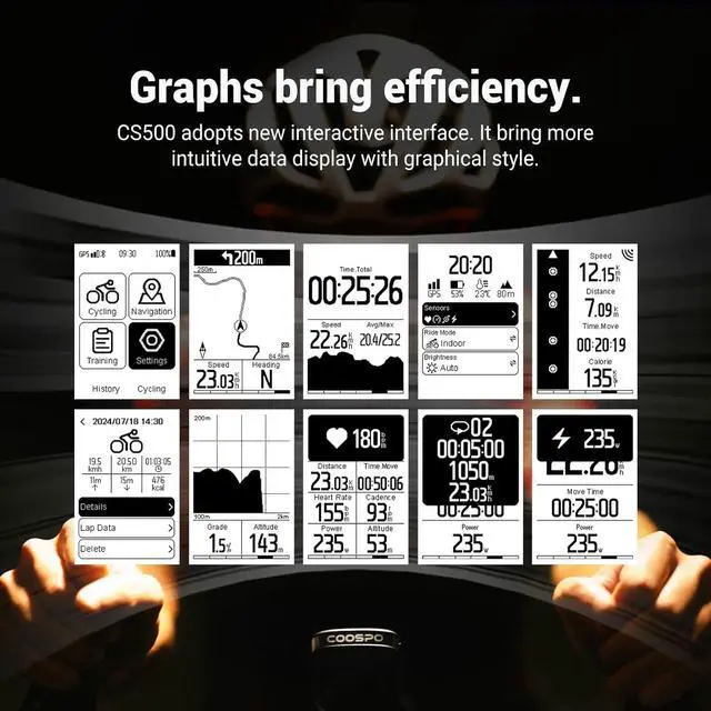 Alt view image 4 of 7 - COOSPO CS500 Bike Computer Wireless, 2.6 Inch LCD GPS Cycling Computer with Route Navigation, Bluetooth5.0 ANT GPS Bicycle Speedometer with Auto-Backlight, Support Bike Radar & 45H Battery Life