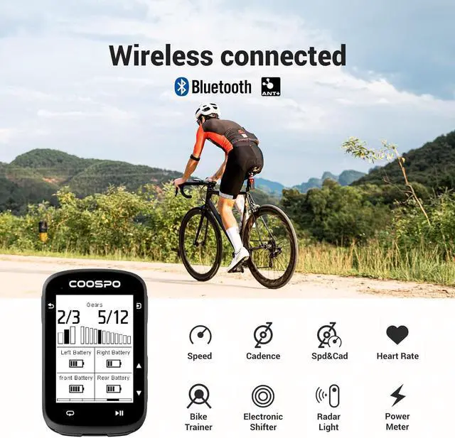 Alt view image 6 of 7 - COOSPO CS500 Bike Computer Wireless, 2.6 Inch LCD GPS Cycling Computer with Route Navigation, Bluetooth5.0 ANT GPS Bicycle Speedometer with Auto-Backlight, Support Bike Radar & 45H Battery Life