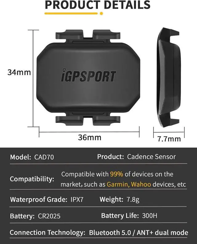 Alt view image 2 of 7 - Speed or Cadence Sensor, Bluetooth ANT+ Wireless Waterproof Cycling Sensor, Compatible with Bike Computer Stationary Bike