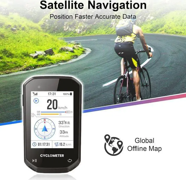 Alt view image 2 of 7 - Bike Computer Cycling GPS Unit, 2.4 Inch Color Touchscreen Bicycle Computer, Support ANT+ Device Connection, Wireless Bike Speedometer IPX6 Waterproof, 64GB TF Card Included
