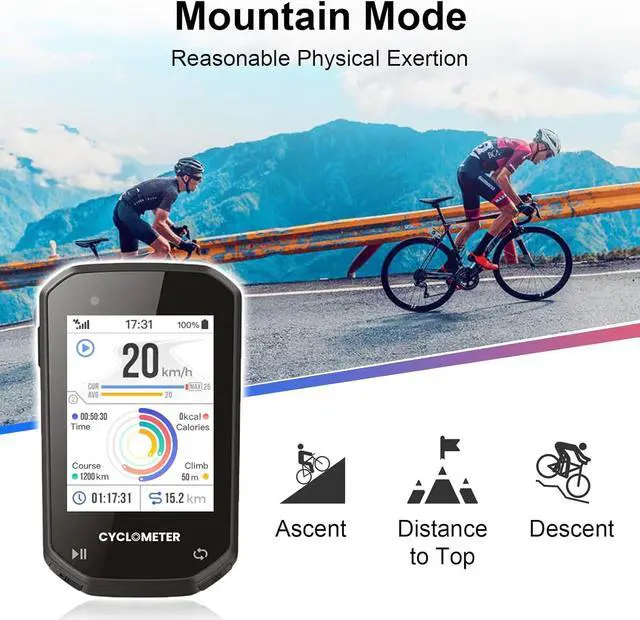 Alt view image 4 of 7 - Bike Computer Cycling GPS Unit, 2.4 Inch Color Touchscreen Bicycle Computer, Support ANT+ Device Connection, Wireless Bike Speedometer IPX6 Waterproof, 64GB TF Card Included