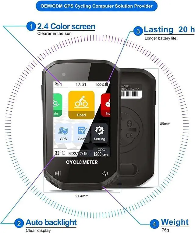 Alt view image 5 of 7 - Bike Computer Cycling GPS Unit, 2.4 Inch Color Touchscreen Bicycle Computer, Support ANT+ Device Connection, Wireless Bike Speedometer IPX6 Waterproof, 64GB TF Card Included