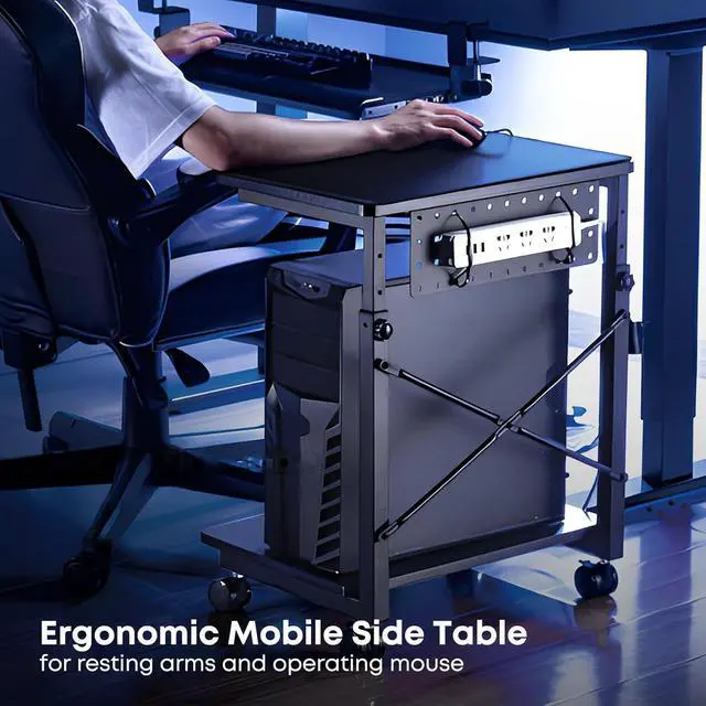 Alt view image 2 of 7 - PC Tower Stand, Height Adjustable Computer Tower Stand Under Desk, 2-Tier ATX-Case PC Floor Stand, PC Holder, Under Desk Printer Stand with Rolling Wheels, Black