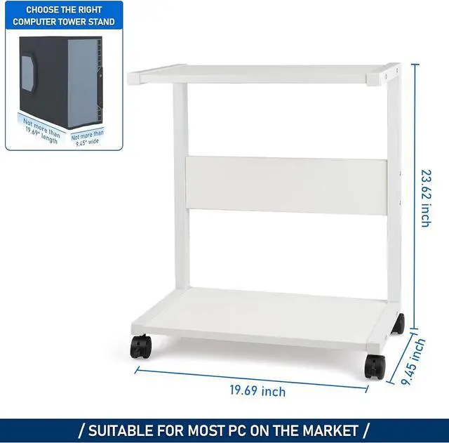 Alt view image 2 of 6 - Computer Tower Stand, PC Stand 2-Tier CPU Stand with Lockable Wheels Under Desk Fits Most PC (White)