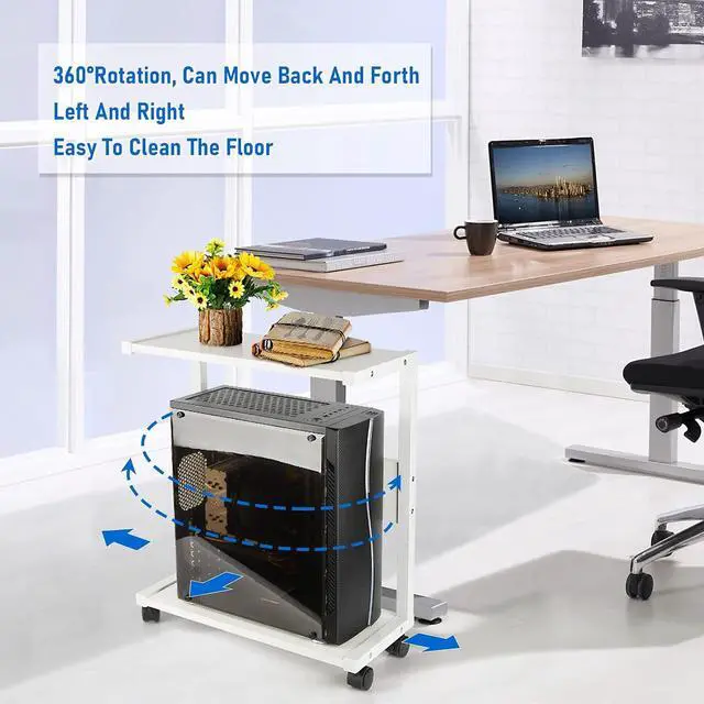 Alt view image 3 of 6 - Computer Tower Stand, PC Stand 2-Tier CPU Stand with Lockable Wheels Under Desk Fits Most PC (White)