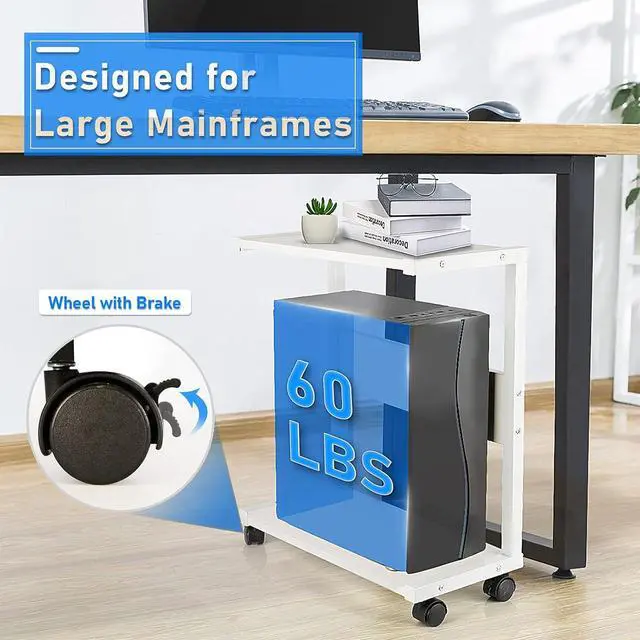 Alt view image 4 of 6 - Computer Tower Stand, PC Stand 2-Tier CPU Stand with Lockable Wheels Under Desk Fits Most PC (White)