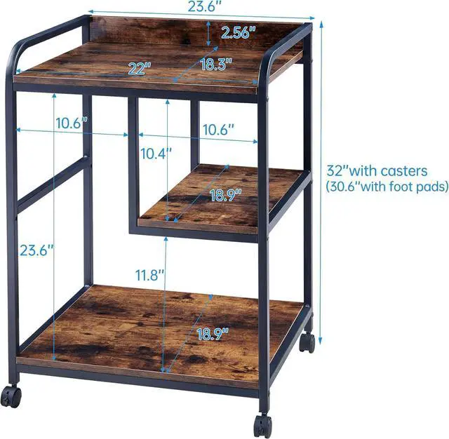 Alt view image 2 of 7 - 22 x 18 Inch Large Printer Stand, Mobile Printer Table with Wheels for Home Office Storage and Organization, PC Tower Stand, Host Computer Cart, Shelf for Desktop CPU Shredder - Rustic Brown