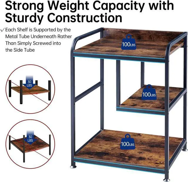 Alt view image 3 of 7 - 22 x 18 Inch Large Printer Stand, Mobile Printer Table with Wheels for Home Office Storage and Organization, PC Tower Stand, Host Computer Cart, Shelf for Desktop CPU Shredder - Rustic Brown