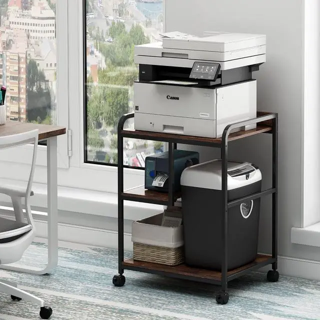 Alt view image 4 of 7 - 22 x 18 Inch Large Printer Stand, Mobile Printer Table with Wheels for Home Office Storage and Organization, PC Tower Stand, Host Computer Cart, Shelf for Desktop CPU Shredder - Rustic Brown