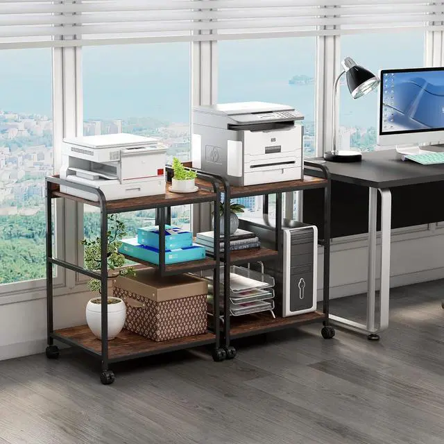 Alt view image 5 of 7 - 22 x 18 Inch Large Printer Stand, Mobile Printer Table with Wheels for Home Office Storage and Organization, PC Tower Stand, Host Computer Cart, Shelf for Desktop CPU Shredder - Rustic Brown